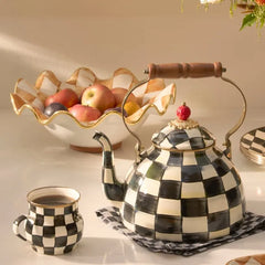 Ginger Check Medium Ceramic Fluted Serving Bowl