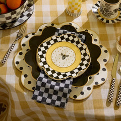 Bee Toile Round Scalloped Cork Back Placemats, Set of 4