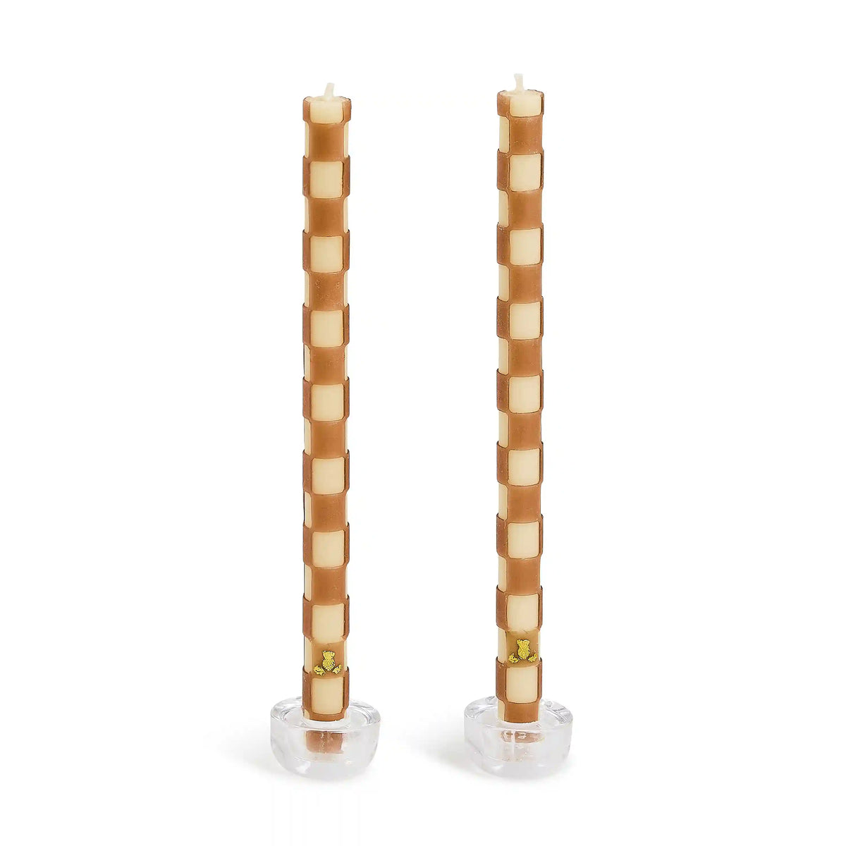 Check Gold & Ivory Dinner Candles, Set of 2