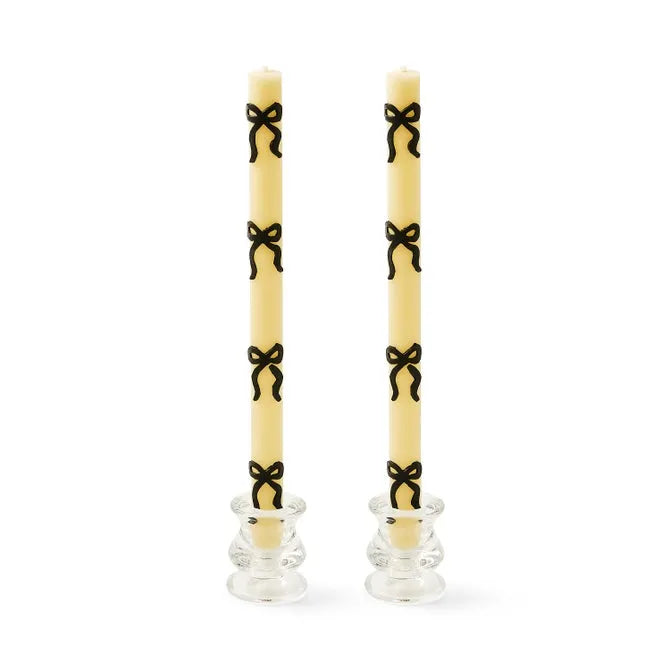 Black Bow Dinner Candles, Set of 2