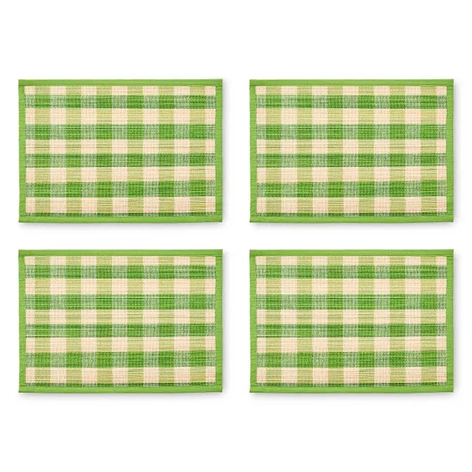 Green Woven Check Straw Placemats, Set of 4