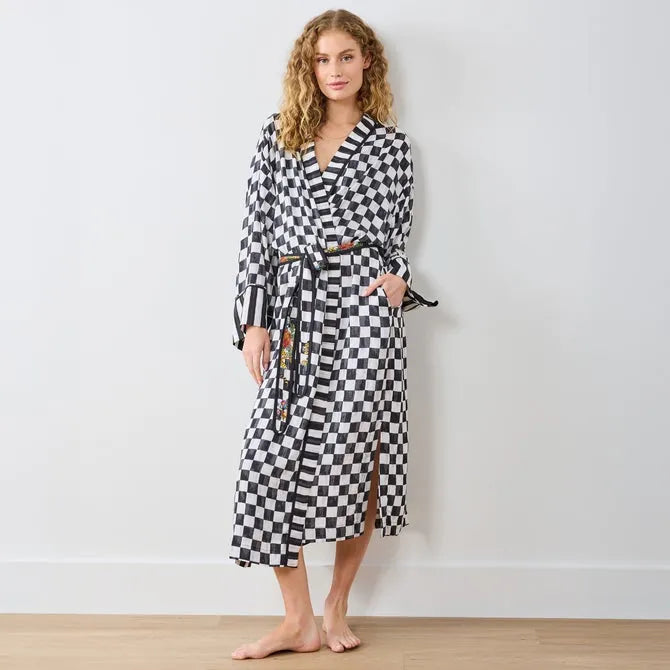 Courtly Flower Market Satin Robe, 1X/2X