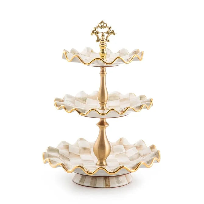 Parchment Check Three Tier Sweet Stand