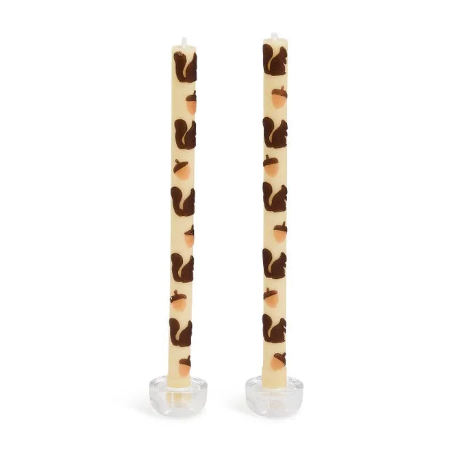 Squirrels & Acorns Dinner Candles, Set of 2