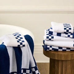 Hand Towel with Indigo Check Border
