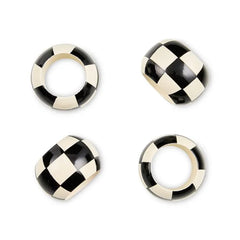 Black and White Check Wood Napkin Rings, Set of 4