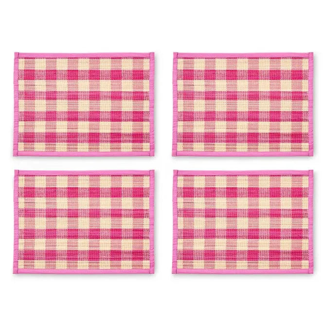 Pink Woven Check Straw Placemats, Set of 4